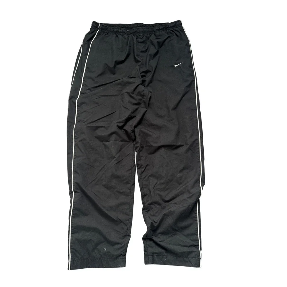 Vintage Nike Mens Track Pants Black White Side Stripe Swoosh Large RN56323